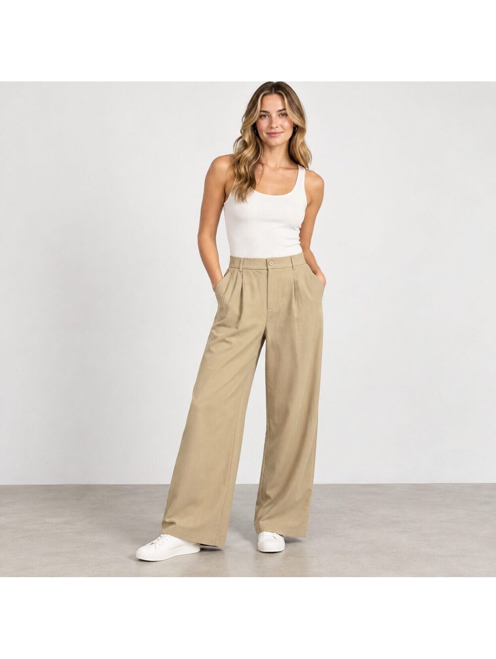 Vince Women's Tan High Rise Pleated Wide Leg Trousers Pants